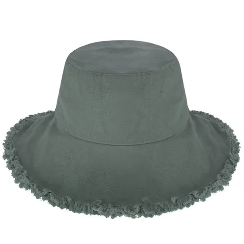 Wide Brim Frayed Bucket Hat