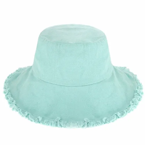 Wide Brim Frayed Bucket Hat