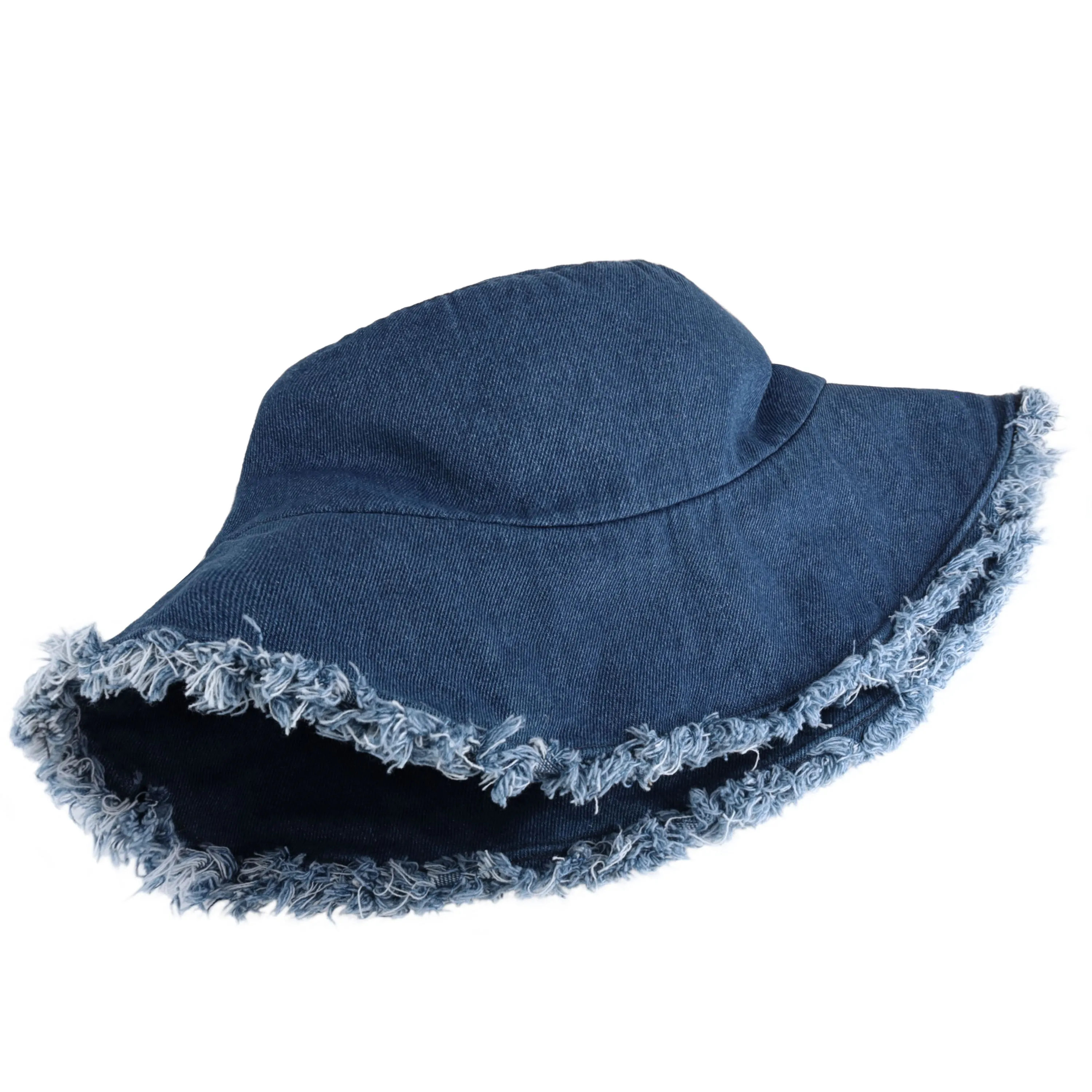 Wide Brim Frayed Bucket Hat