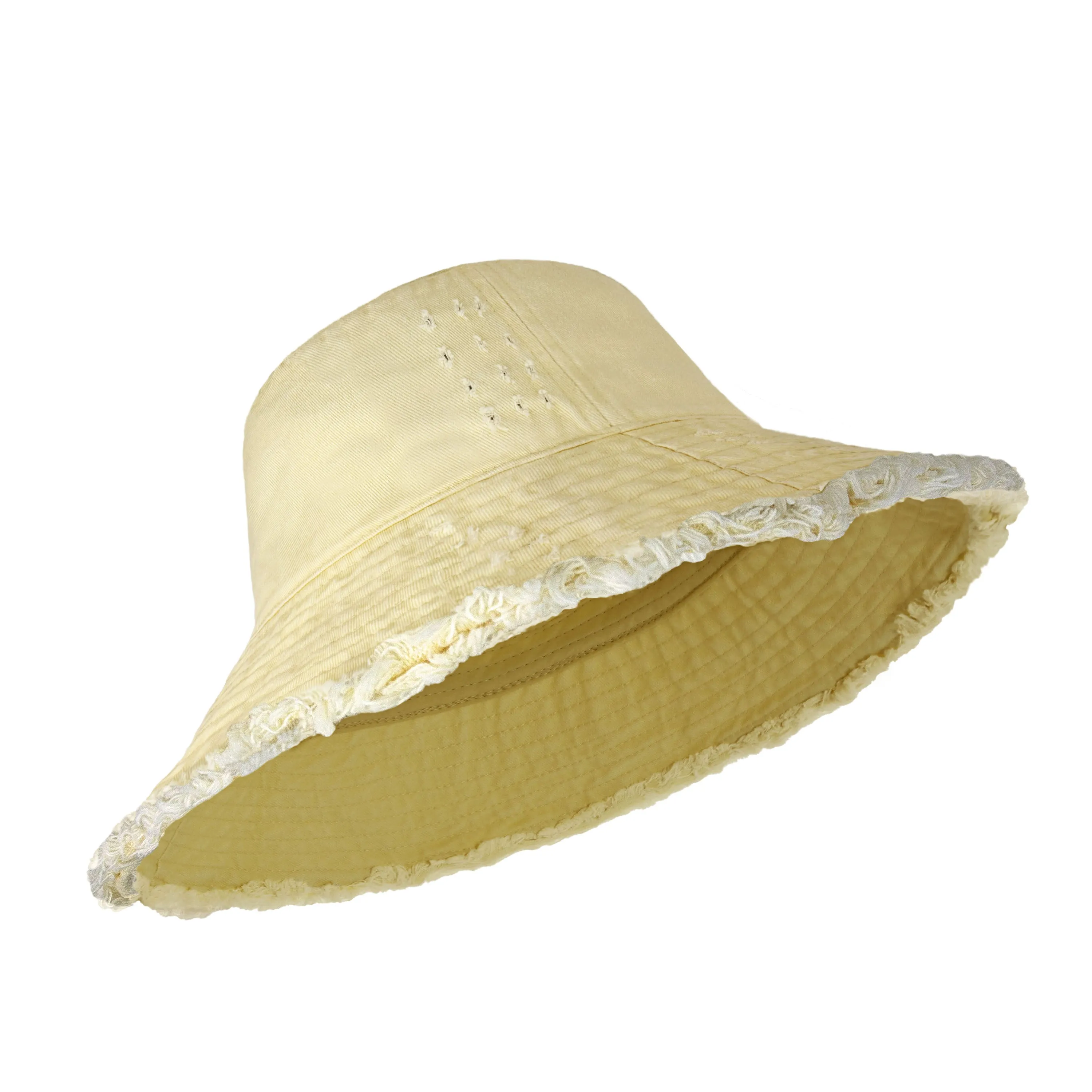 Wide Brim Frayed Bucket Hat