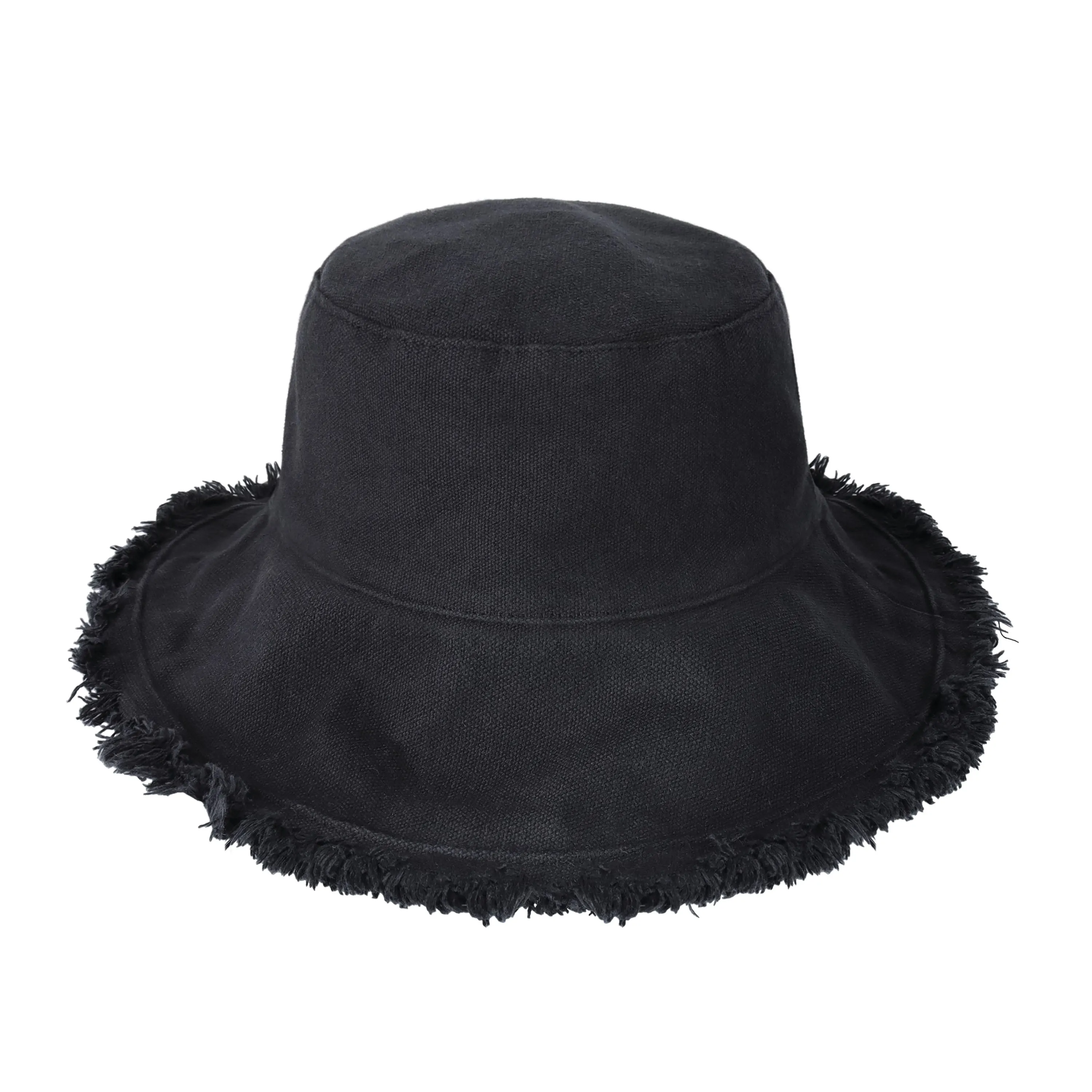 Wide Brim Frayed Bucket Hat