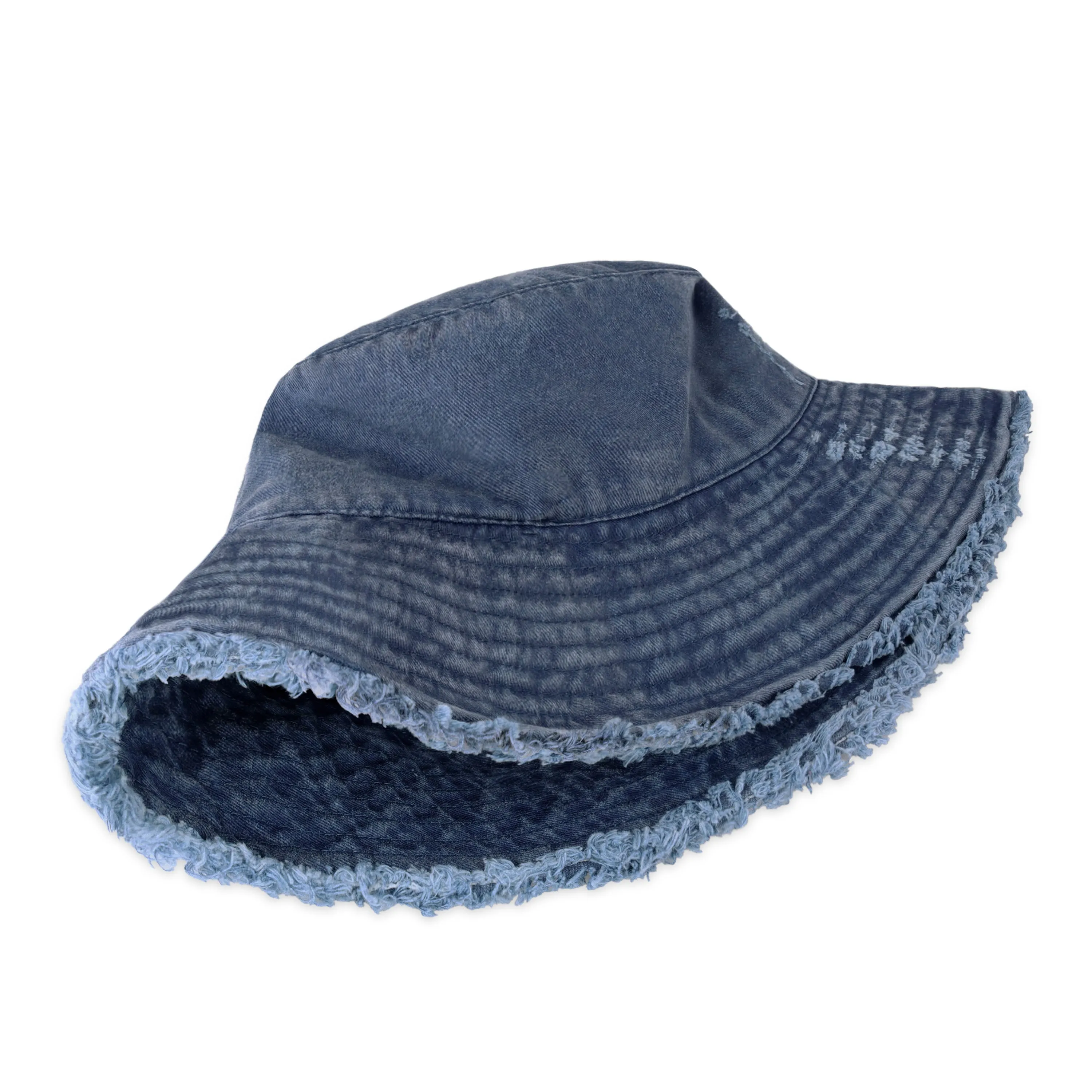 Wide Brim Frayed Bucket Hat