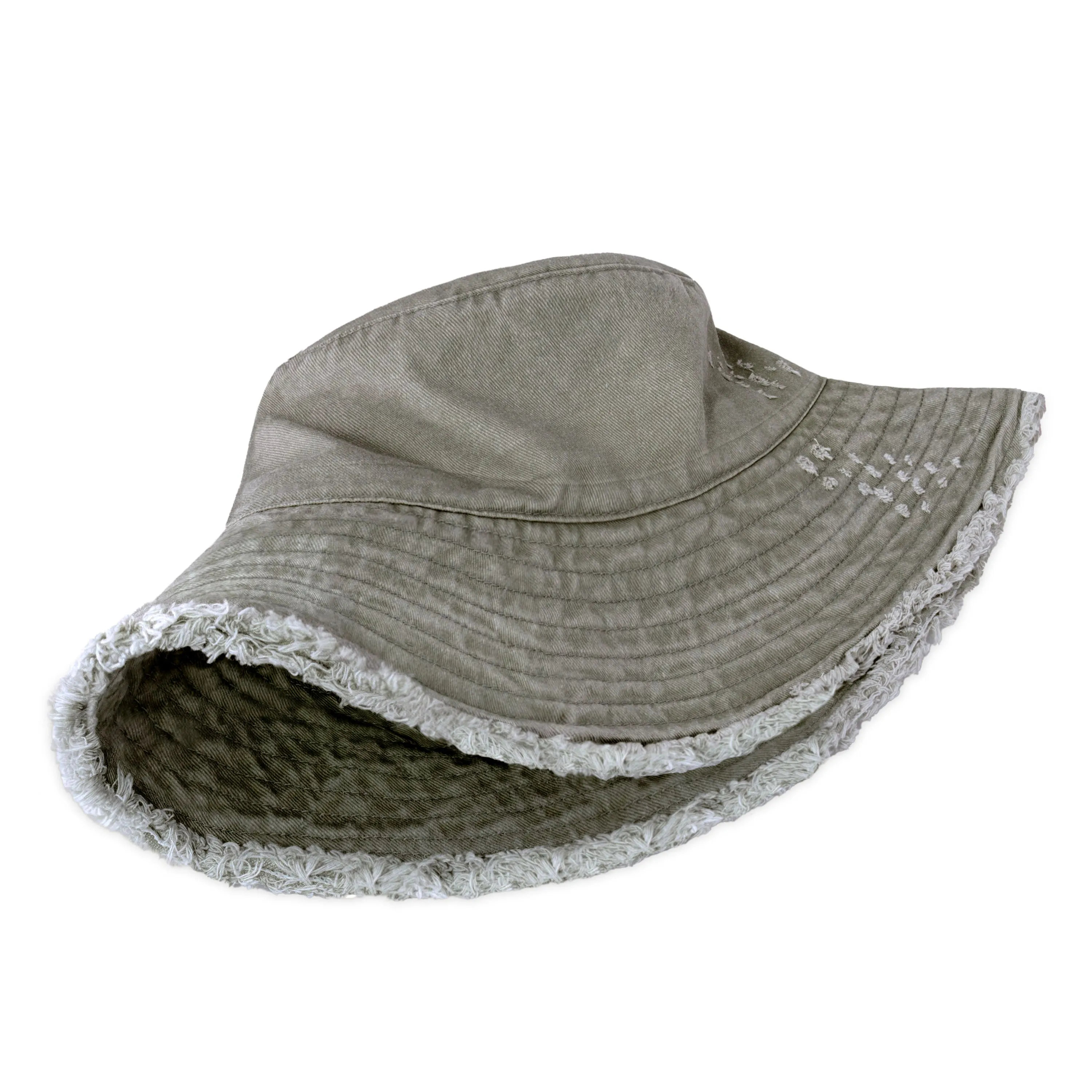 Wide Brim Frayed Bucket Hat