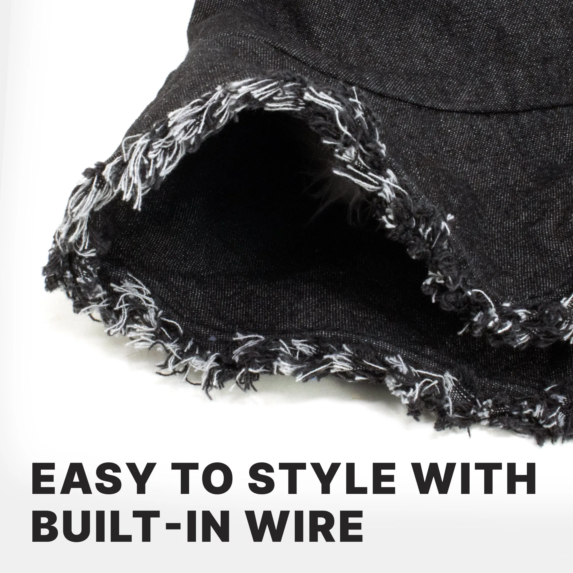 Wide Brim Frayed Bucket Hat