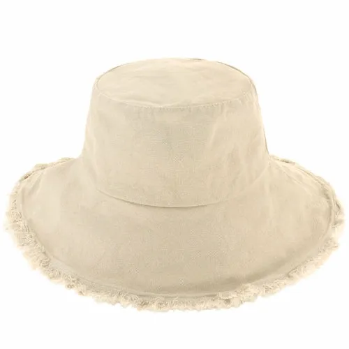 Wide Brim Frayed Bucket Hat