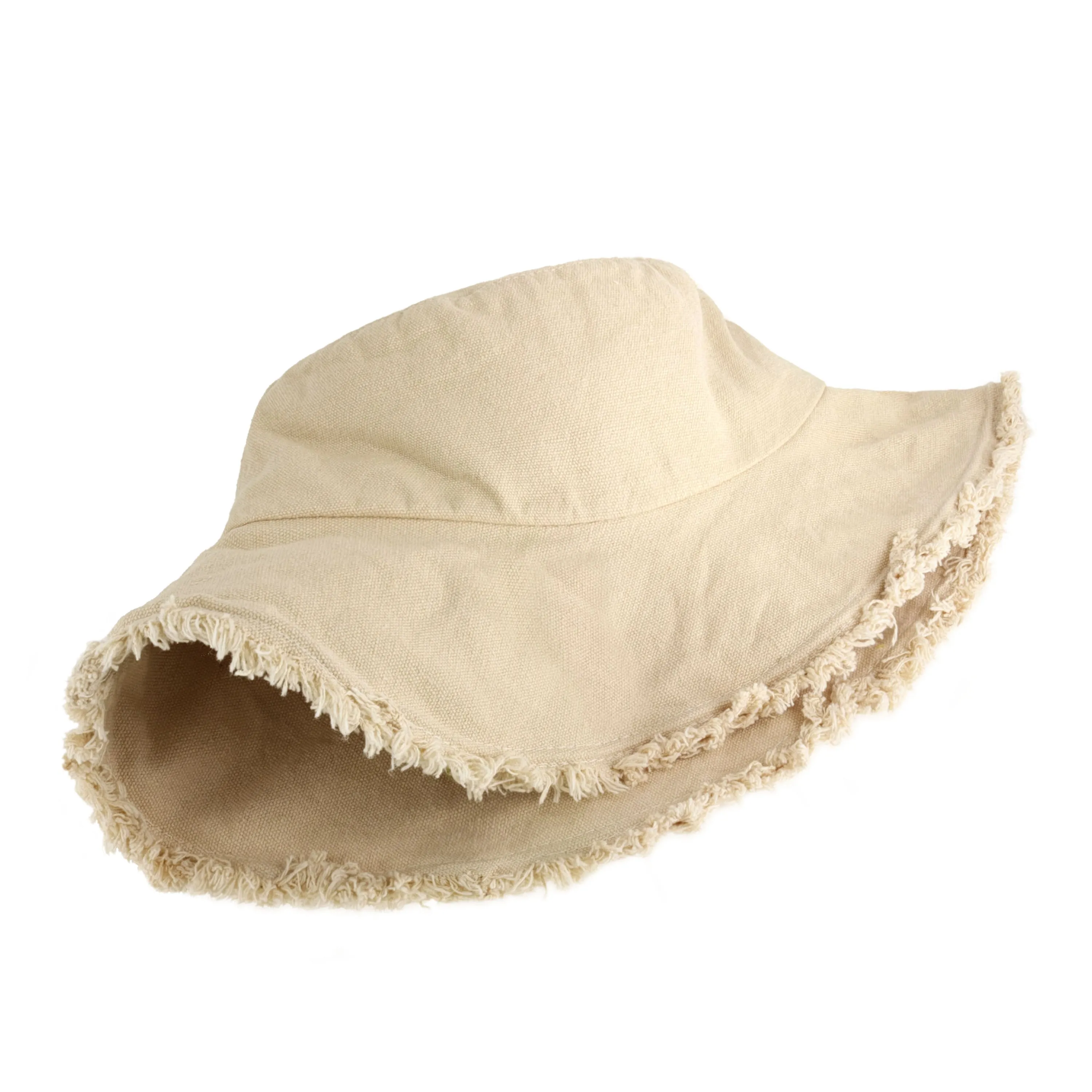 Wide Brim Frayed Bucket Hat