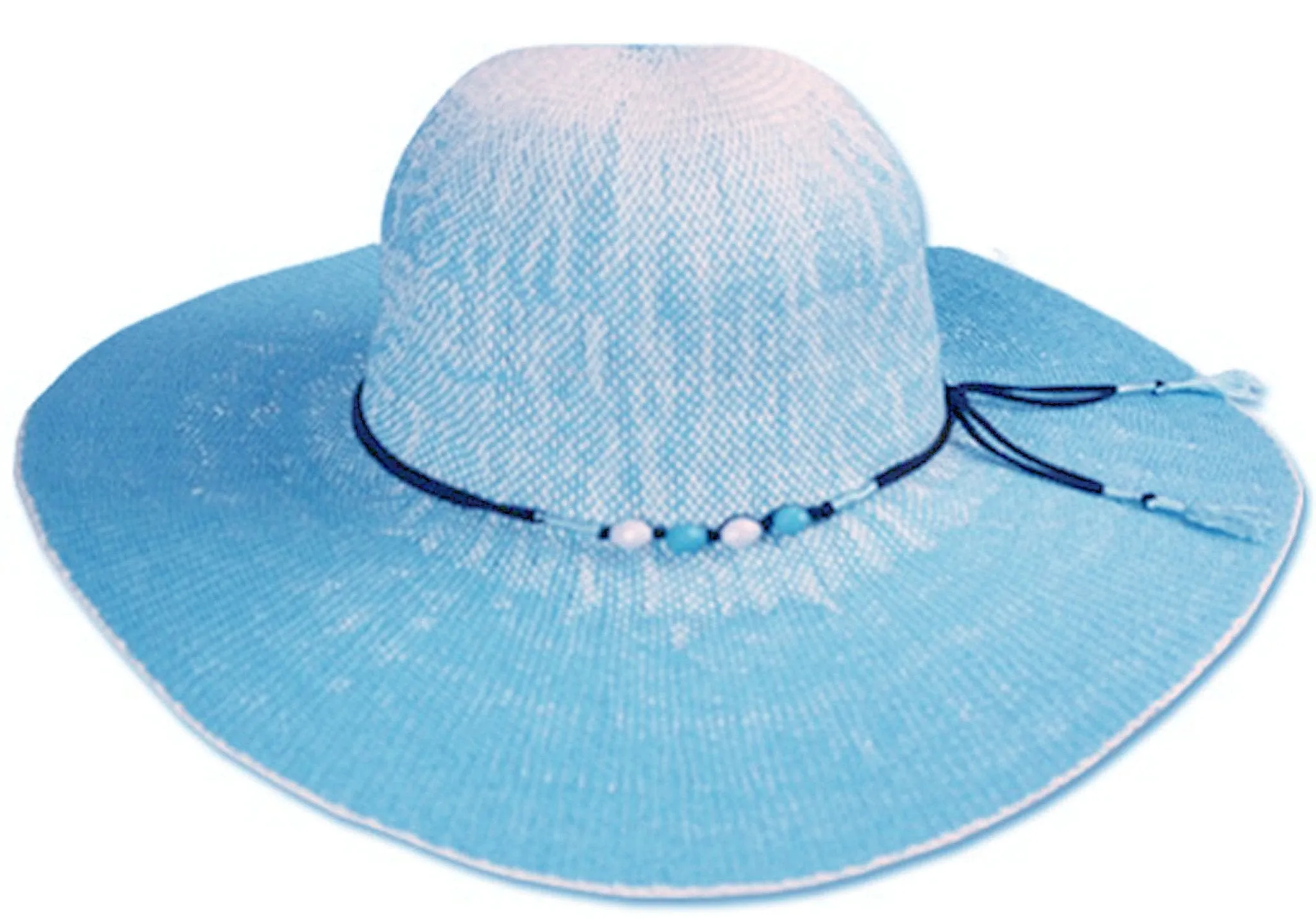 Womens UPF 50  100% 2-Tone Paper Straw Beaded Accent Wide Brim Floppy Hat