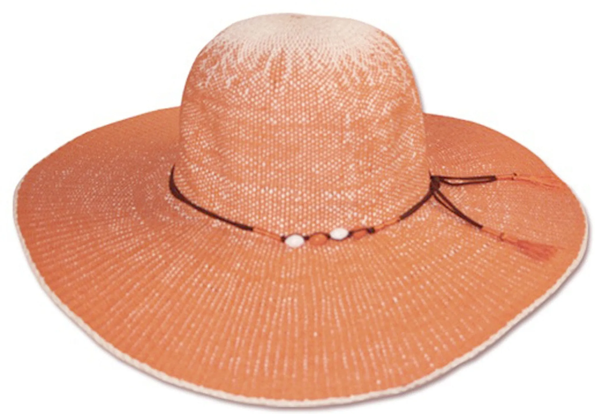 Womens UPF 50  100% 2-Tone Paper Straw Beaded Accent Wide Brim Floppy Hat